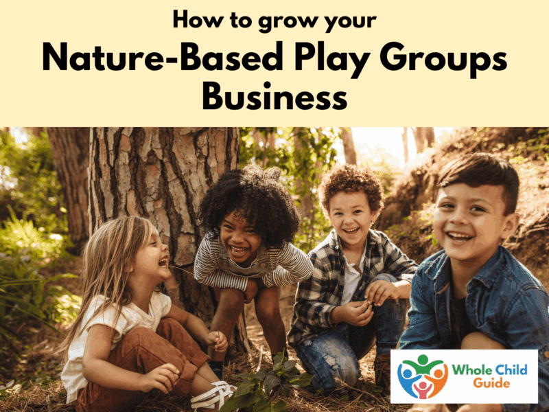 Picture of children playing in nature. Text reads How to grow your nature-based playgroup business