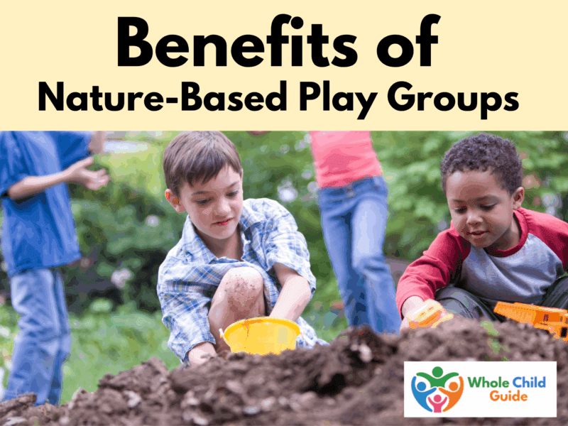 picture of children playing in dirt. Text reads: benefits of nature-based play groups