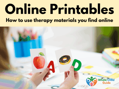 picture of letter cards. Text reads Online Printables- how to use therapy materials you find online